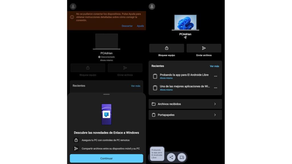 Nueva versión de la app Enlace a Windows para Android