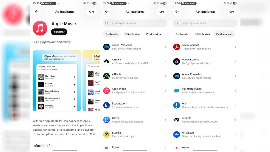 Las categorías disponibles en la tienda de ChatGPT