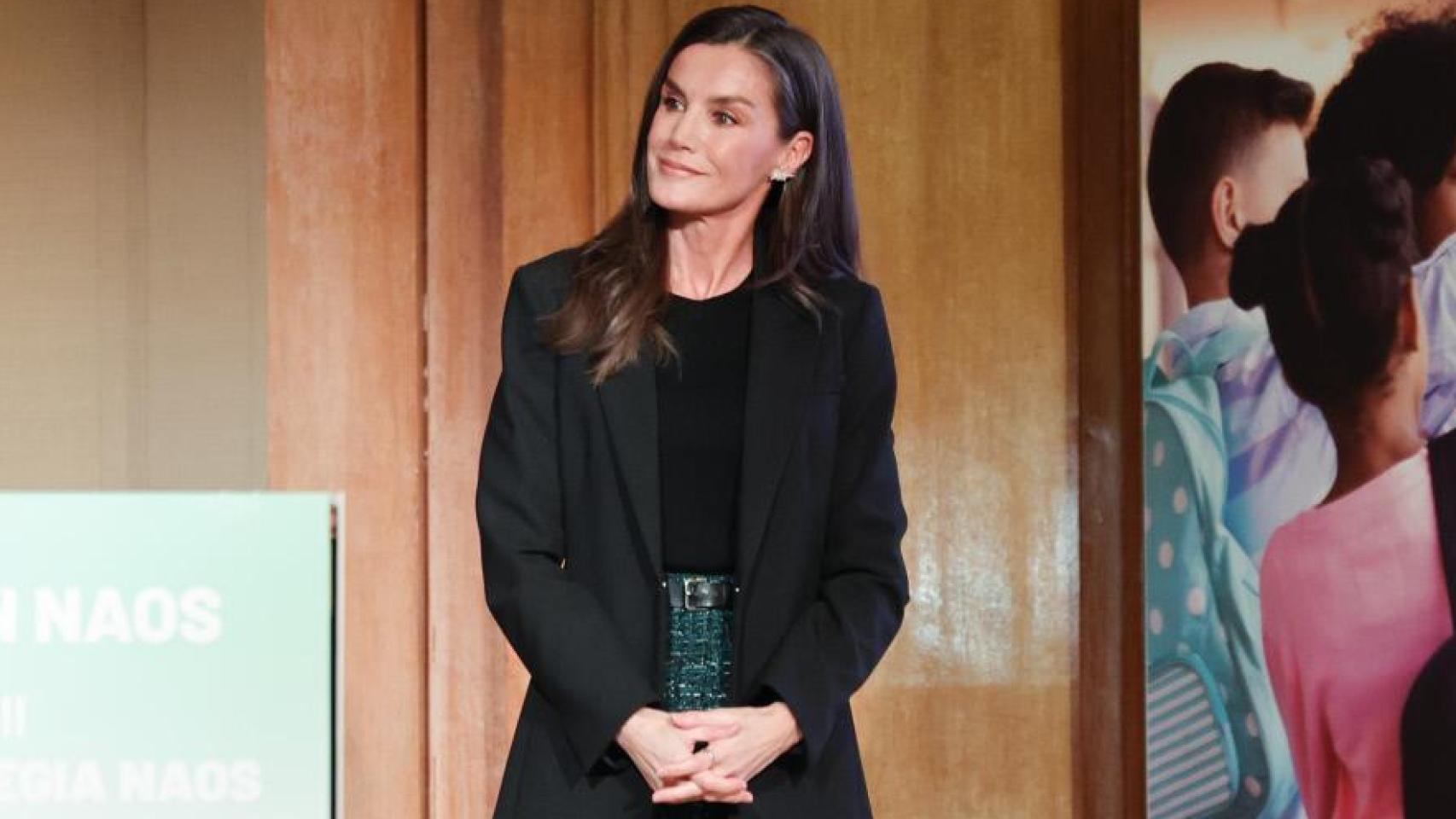 La Reina, en el escenario de la sede de la Agencia Española de Seguridad Alimentaria y Nutrición.