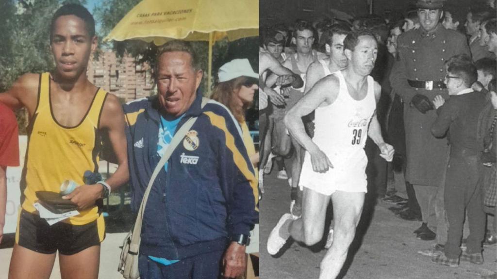 A la izquierda, Jesús Hurtado hijo con su padre Jesús. A la derecha, Jesús Hurtado Padre, durante una San Silvestre.
