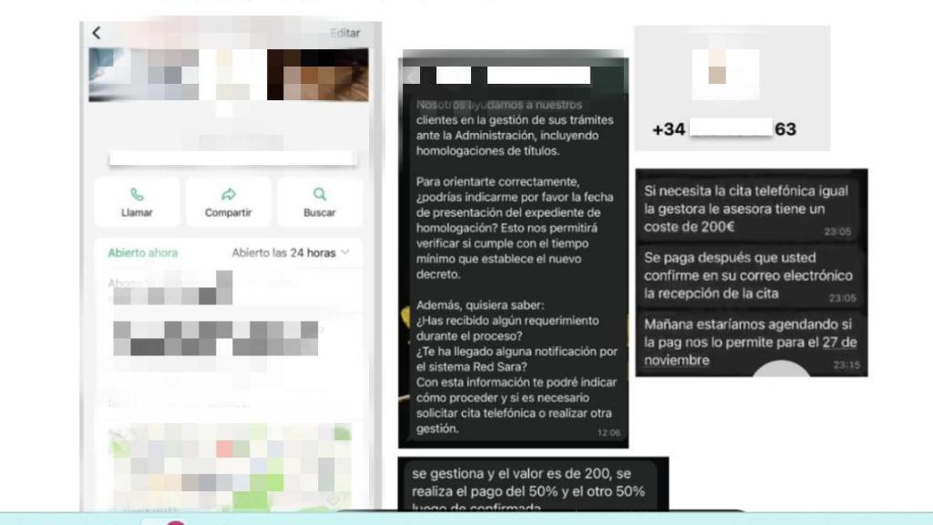 Pruebas de conversaciones con la gestoría que vende citas ilegales.
