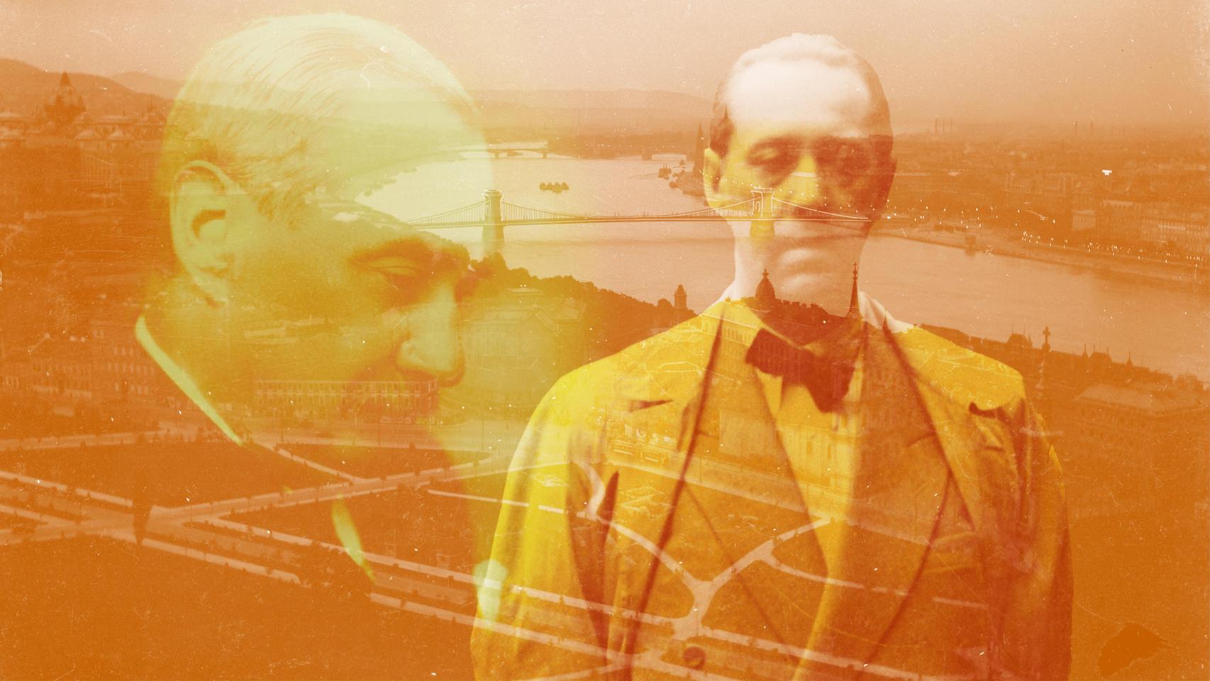 Gyula Krúdy y Sándor Márai, con Budapest al fondo. Diseño: Rubén Vique
