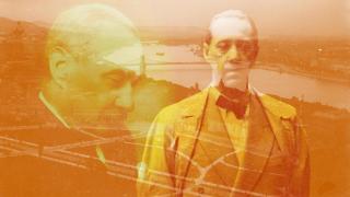 Gyula Krúdy y Sándor Márai, con Budapest al fondo. Diseño: Rubén Vique