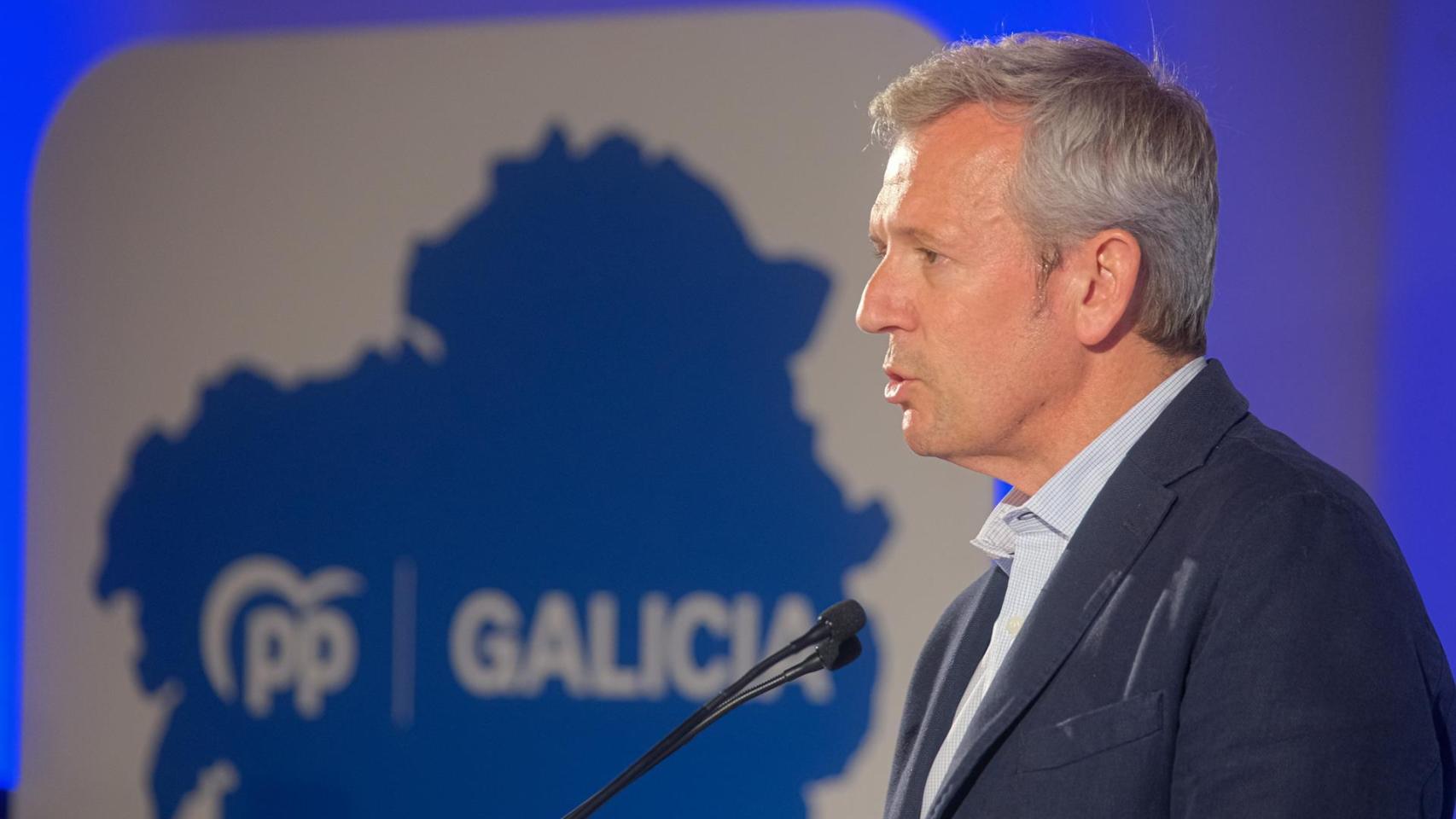 El presidente del Partido Popular de Galicia, Alfonso Rueda, en un acto de partido.