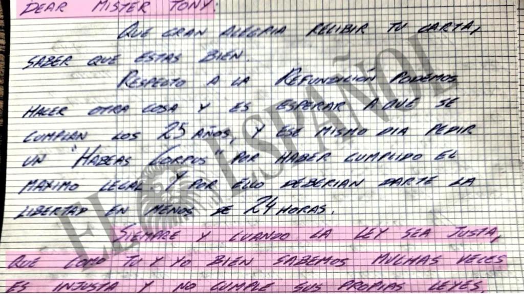 Primera carta enviada de Francisco Javier Cuenca Villalba a Tony King.