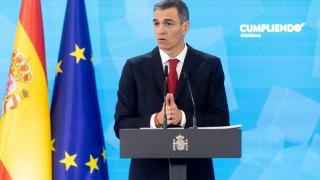 Pedro Sánchez, durante su comparecencia del lunes en el Palacio de la Moncloa.