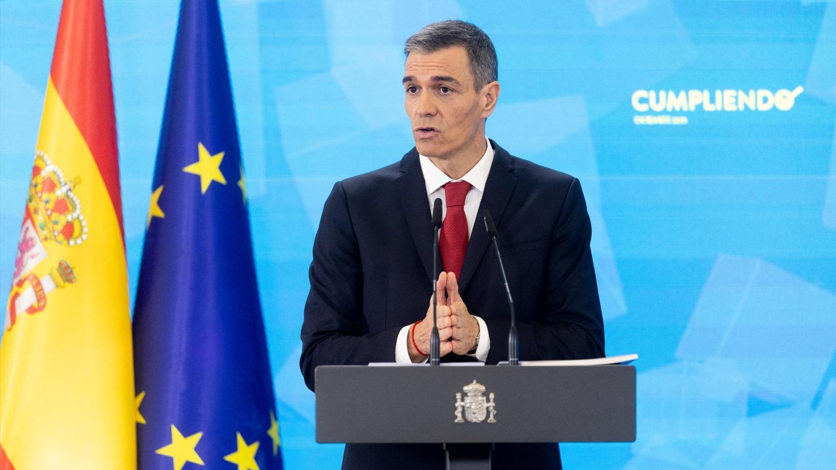 Pedro Sánchez, durante su comparecencia del lunes en el Palacio de la Moncloa.