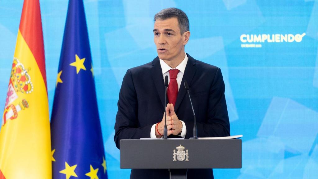Pedro Sánchez, durante su comparecencia del lunes en el Palacio de la Moncloa.