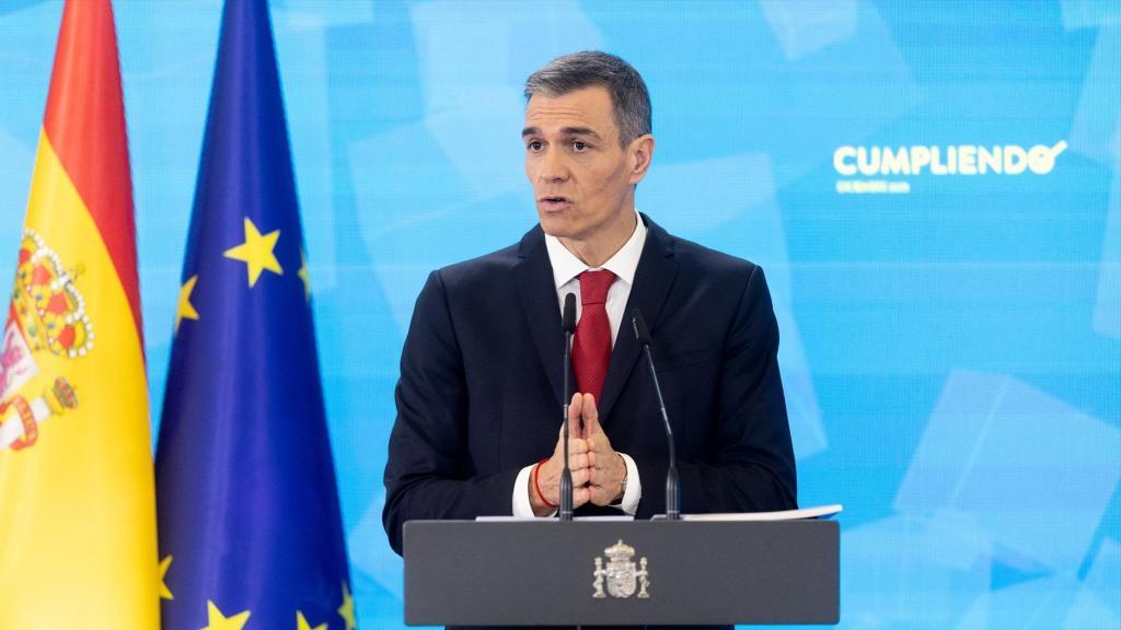 El presidente del Gobierno, Pedro Sánchez, durante una comparecencia en el Palacio de la Moncloa