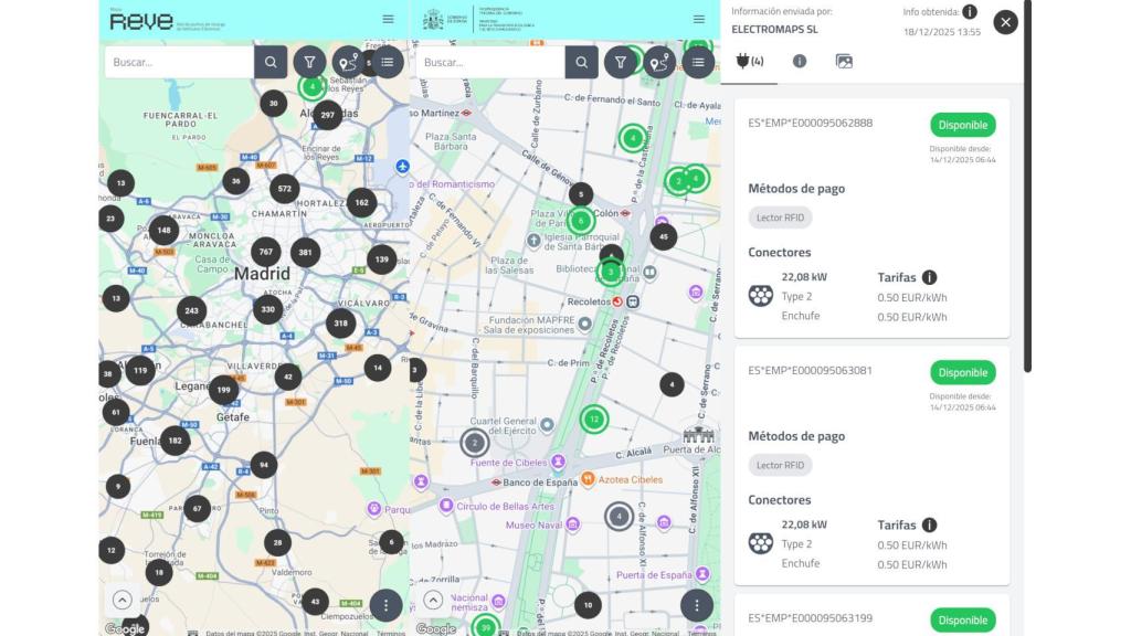 Capturas de la app MapaREVE
