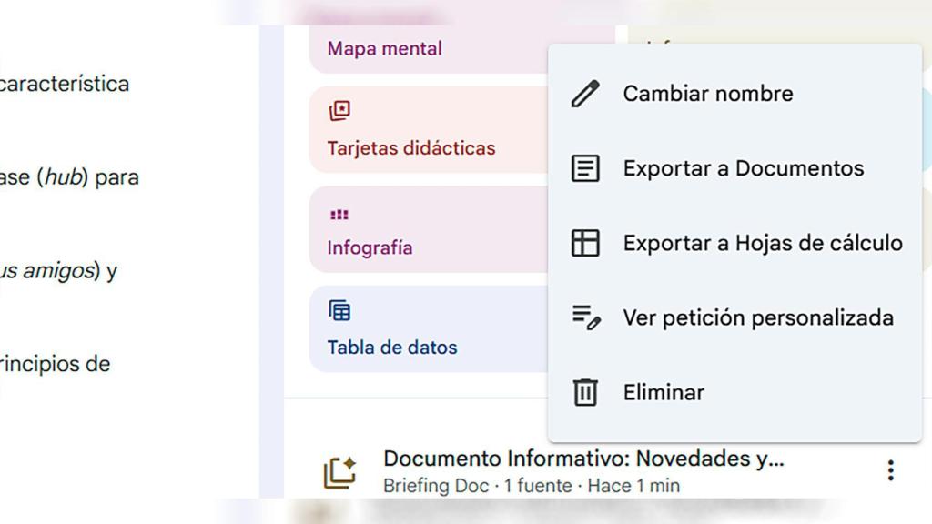 La nueva opción de exportar a Hojas de cálculo