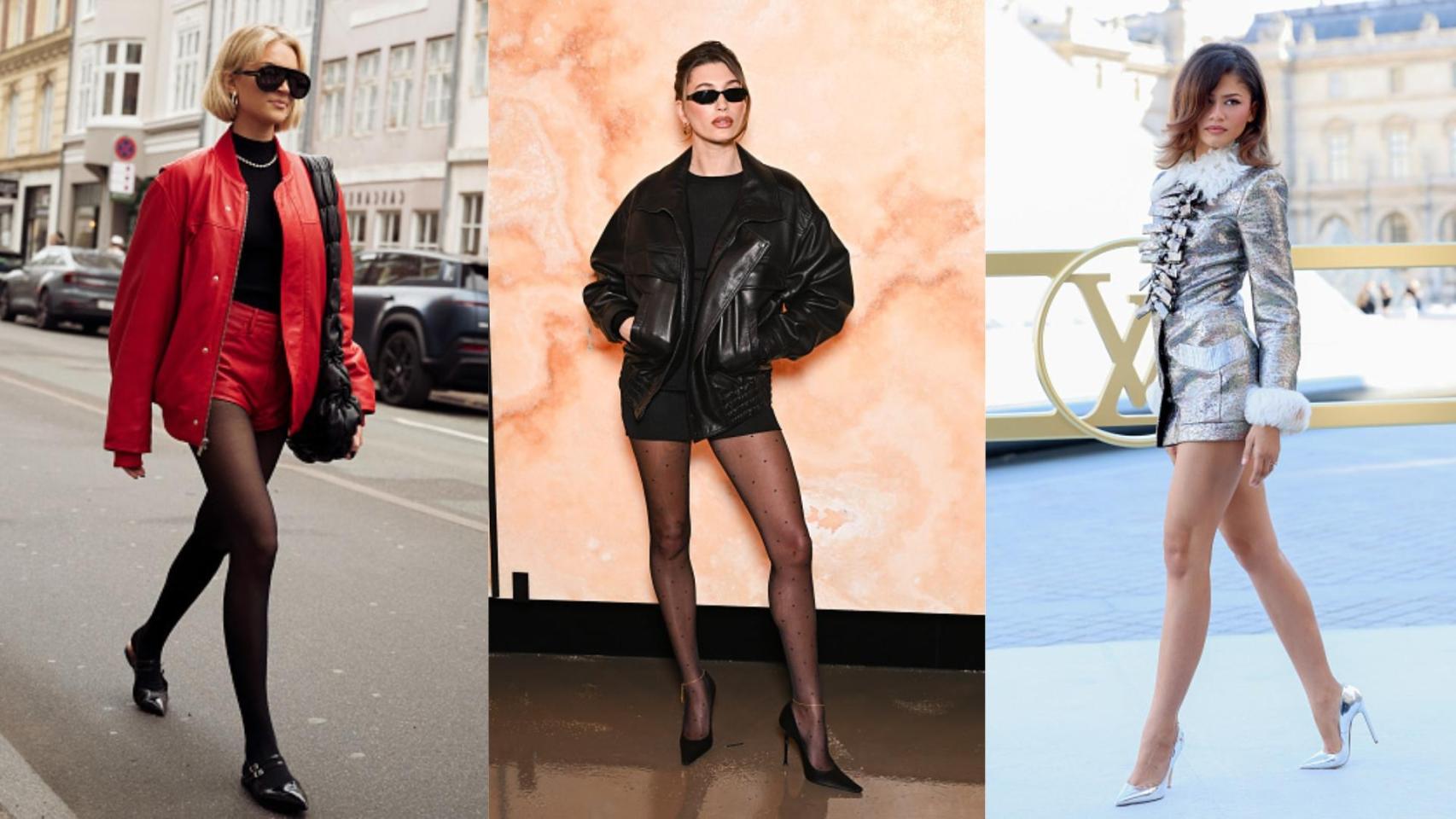 Composición con imágenes de 'street style' con looks de colores propios de la temporada navideña.