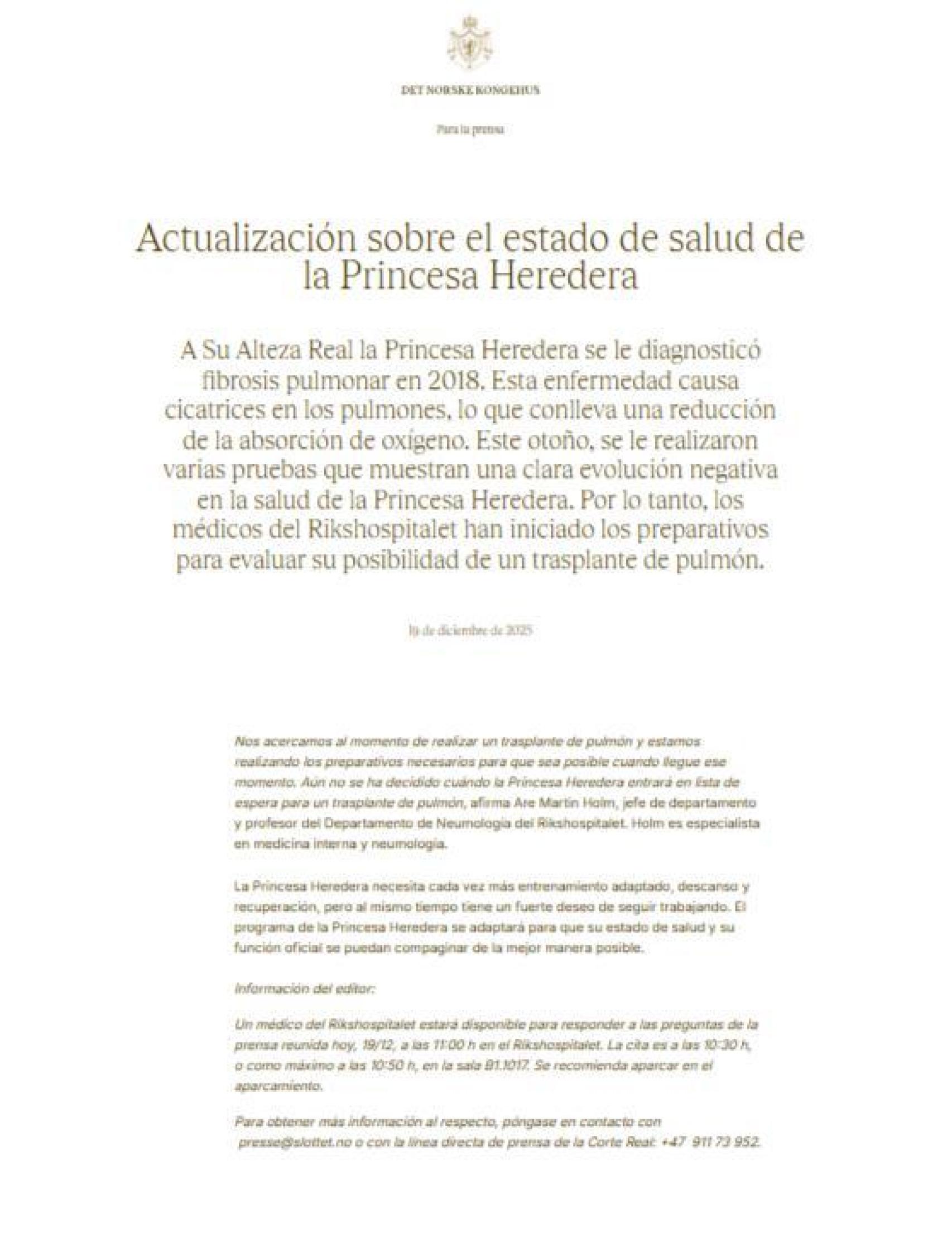 El comunicado de la Casa Real.