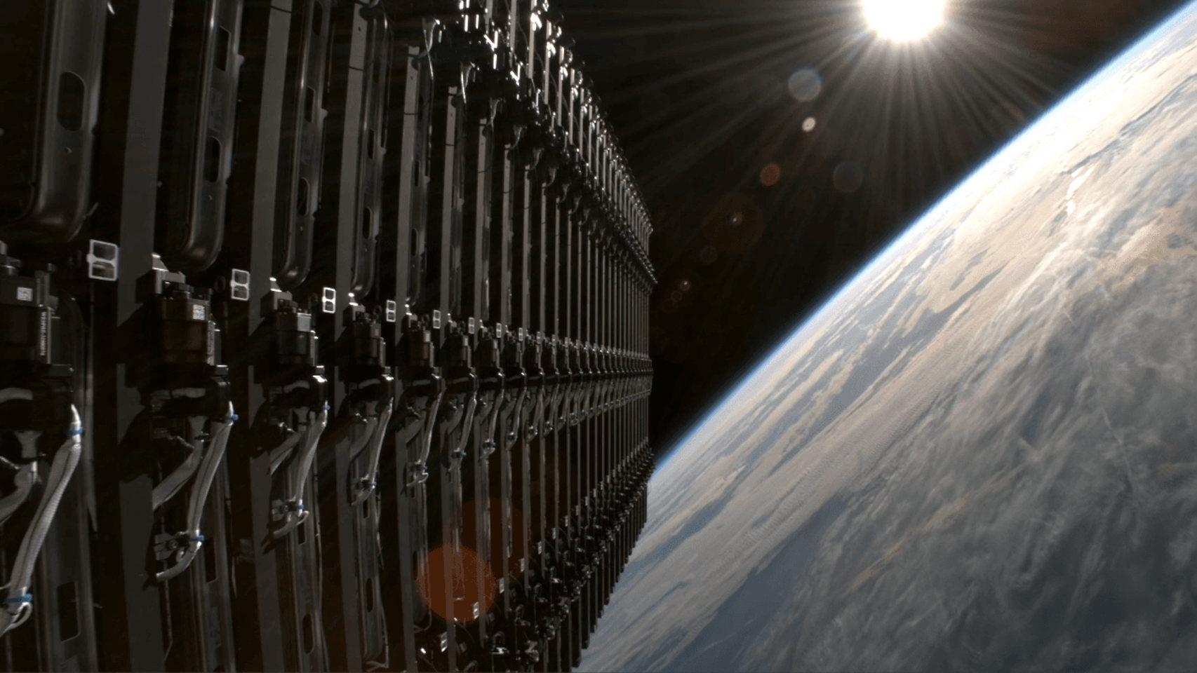 Un conjunto de satélites de Starlink a punto de ser puestos en órbita por SpaceX