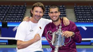 Juan Carlos Ferrero with Carlos Alcaraz, after winning the 2025 US Open