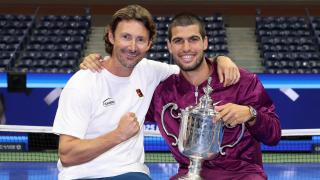 Juan Carlos Ferrero junto a Carlos Alcaraz, tras la conquista del US Open 2025