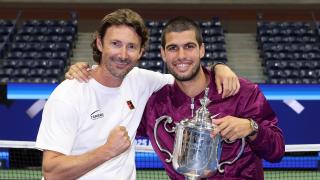 Juan Carlos Ferrero con Carlos Alcaraz, tras ganar el US Open 2025