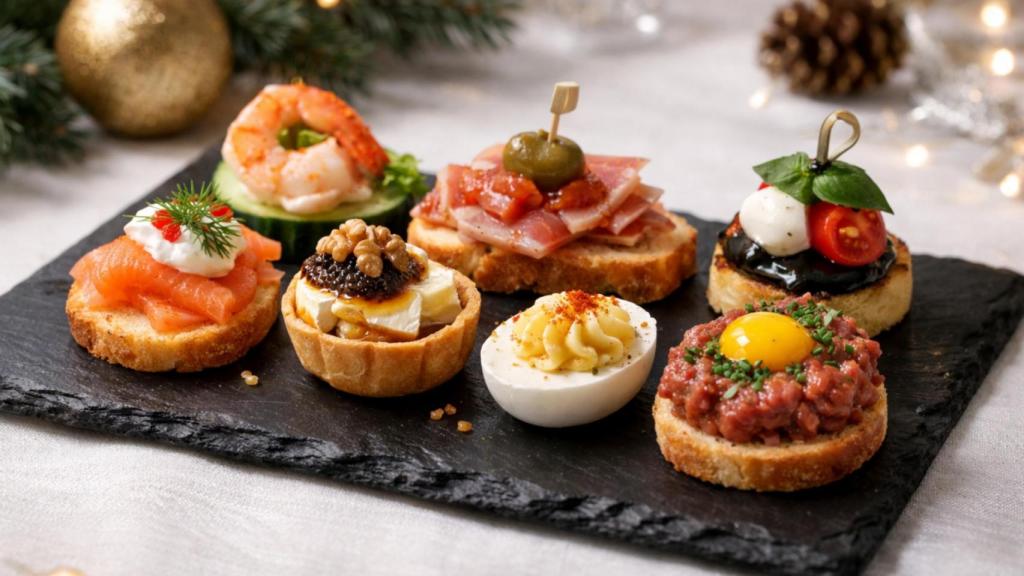 Pequeños canapés para una comida de fiesta