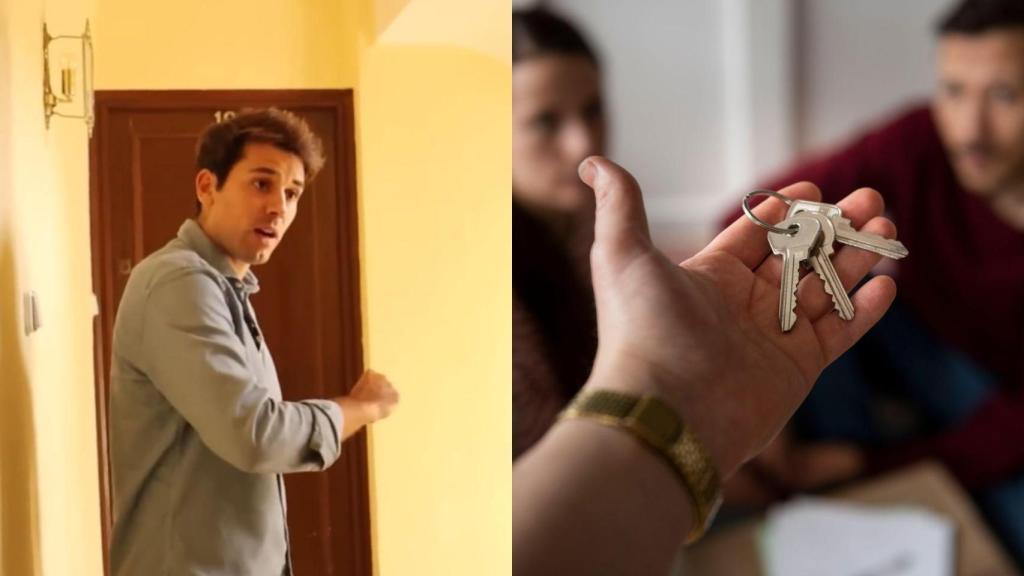 Montaje con una imagen de Juan Carlos y de una vivienda en alquiler.