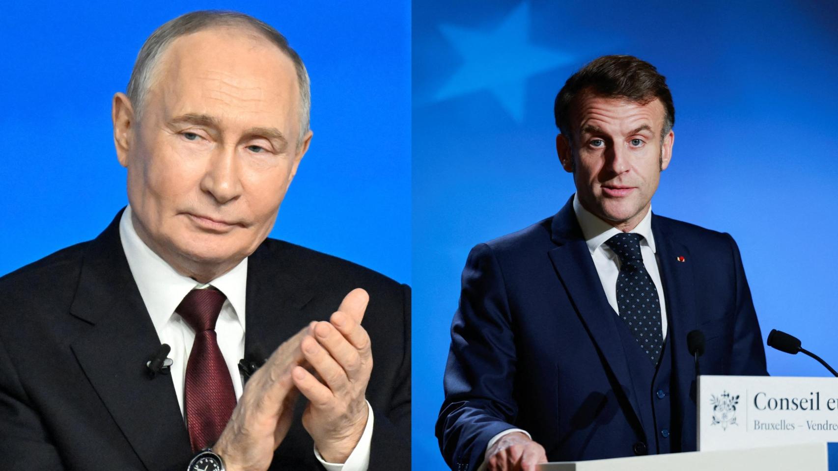 El presidente francés Emmanuel Macron junto al líder ruso Vladimir Putin