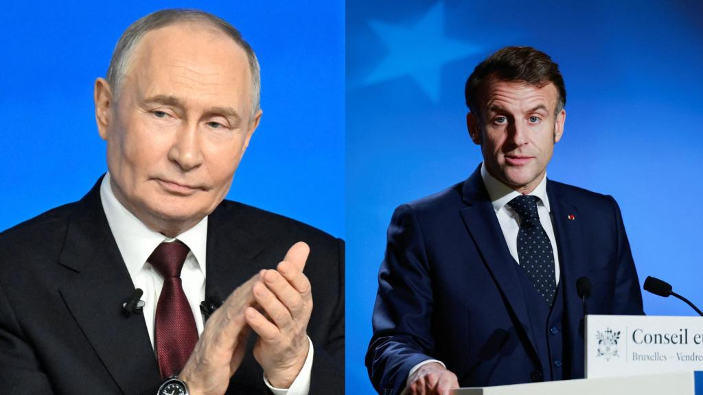 El presidente francés Emmanuel Macron junto al líder ruso Vladimir Putin