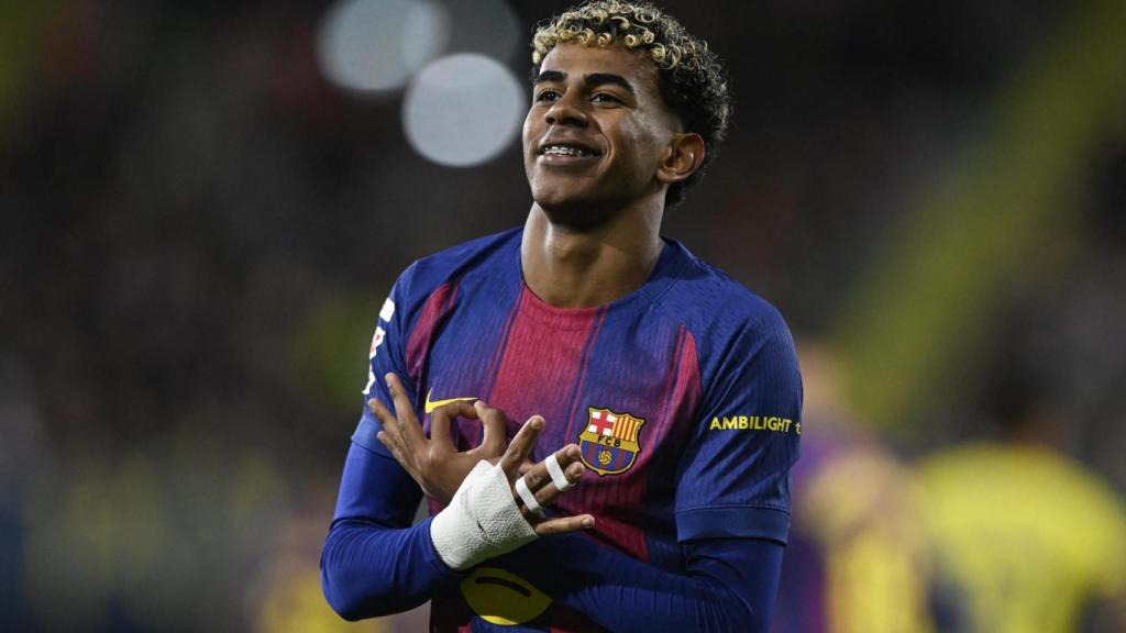 Lamine Yamal celebra el gol marcado ante el Villarreal.