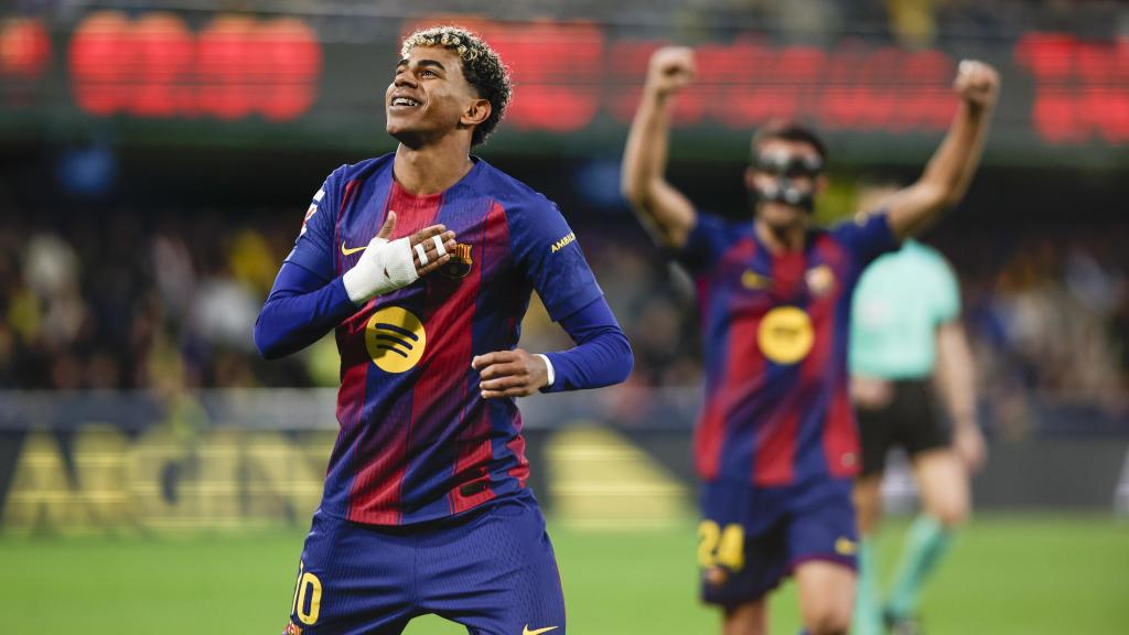 Lamine Yamal celebra el gol marcado ante el Villarreal.