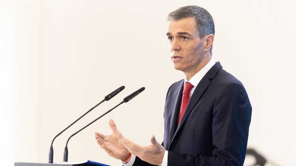 Pedro Sánchez en rueda de prensa desde Moncloa.