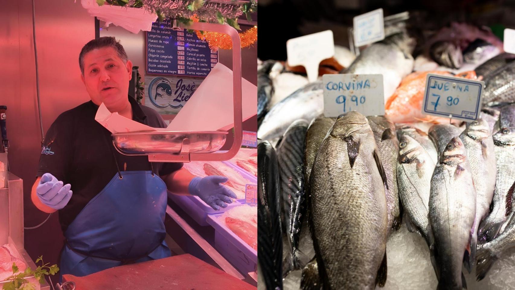 Montaje con el pescadero Javier Liébana, pescadero.