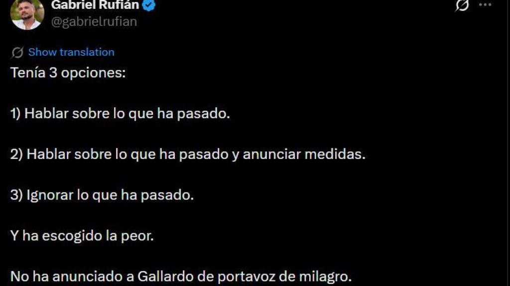 Rufián critica la intervención de Pedro Sánchez.