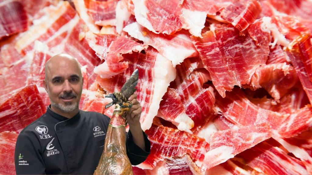 Pepe Alba, cortador de jamón, en un montaje.