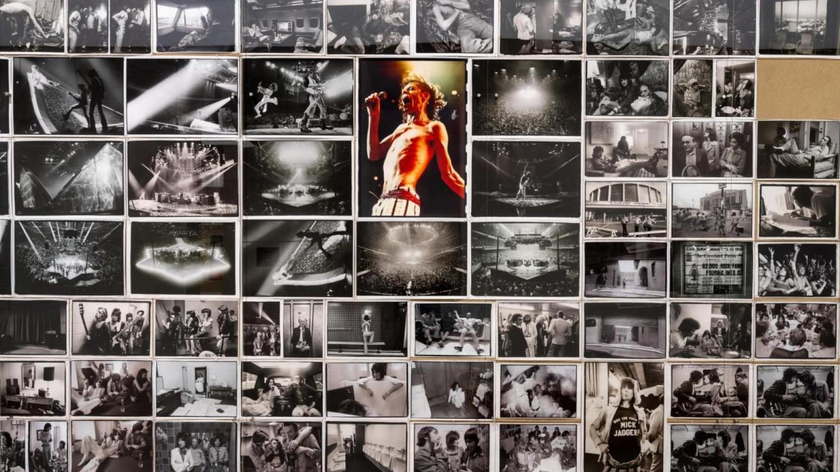 Collage de fotografías de Leibovitz en una gira de The Rolling Stones.