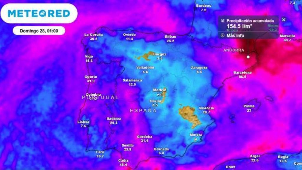 Mapa de la llegada de las precipitaciones a Castilla y León