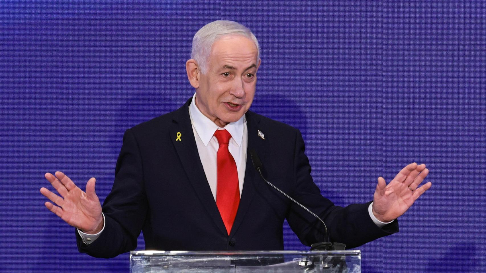 El primer ministro israelí, Benjamin Netanyahu, comparece tras una reunión trilateral en Jerusalén con los líderes de Grecia y Chipre.