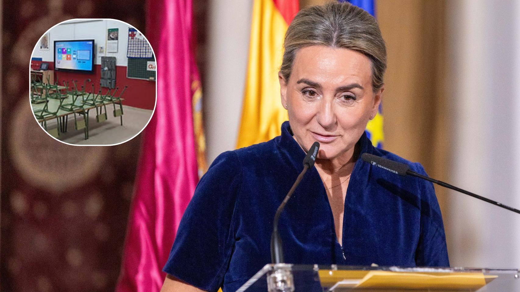 Milagros Tolón y un aula del colegio Infantes de Toledo.