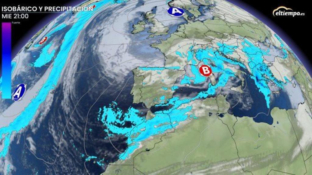 En Nochebuena la lluvia quedará acotada al norte y algunos puntos del sureste. Fuente: ElTiempo.es