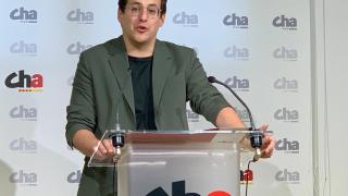 Jorge Pueyo, este martes en la sede de CHA, en Zaragoza.