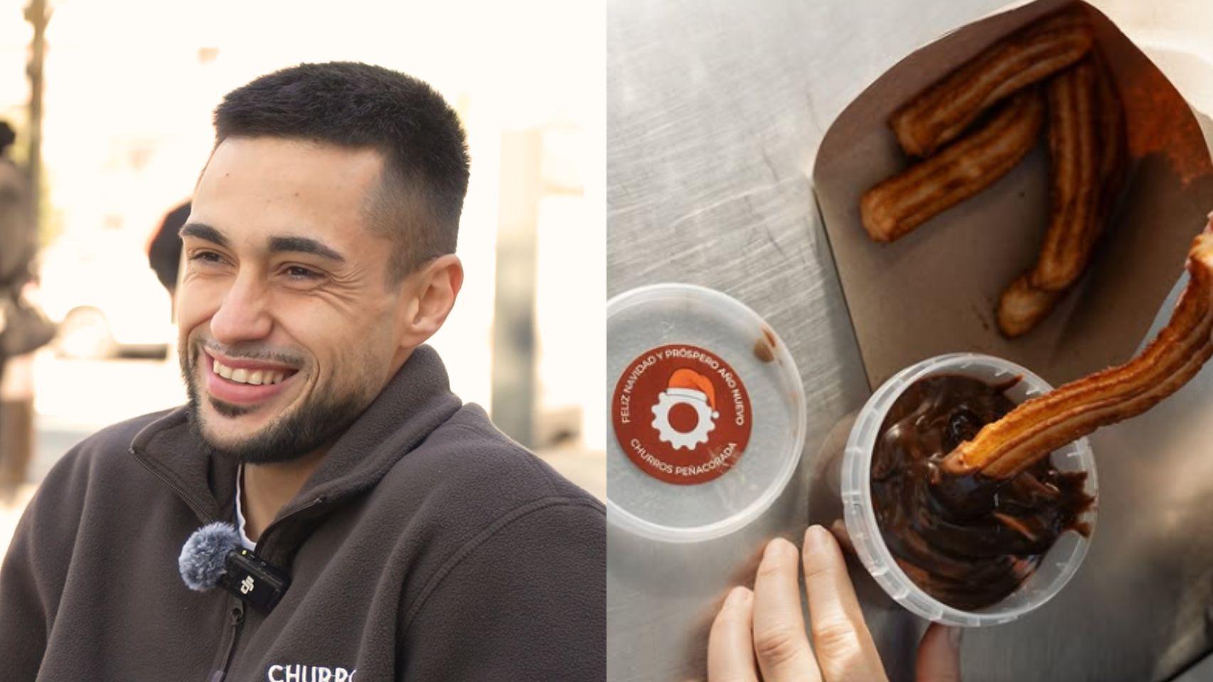 Moisés, dueño de Churros Peñacorada, en un montaje de El Español