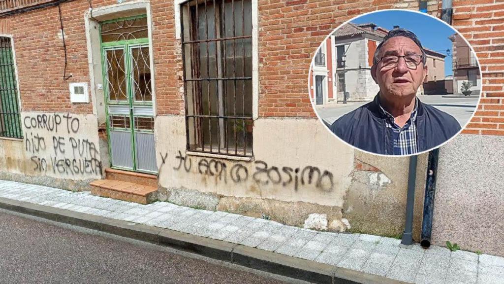 Luis Alonso Laguna y las pintadas en su casa.