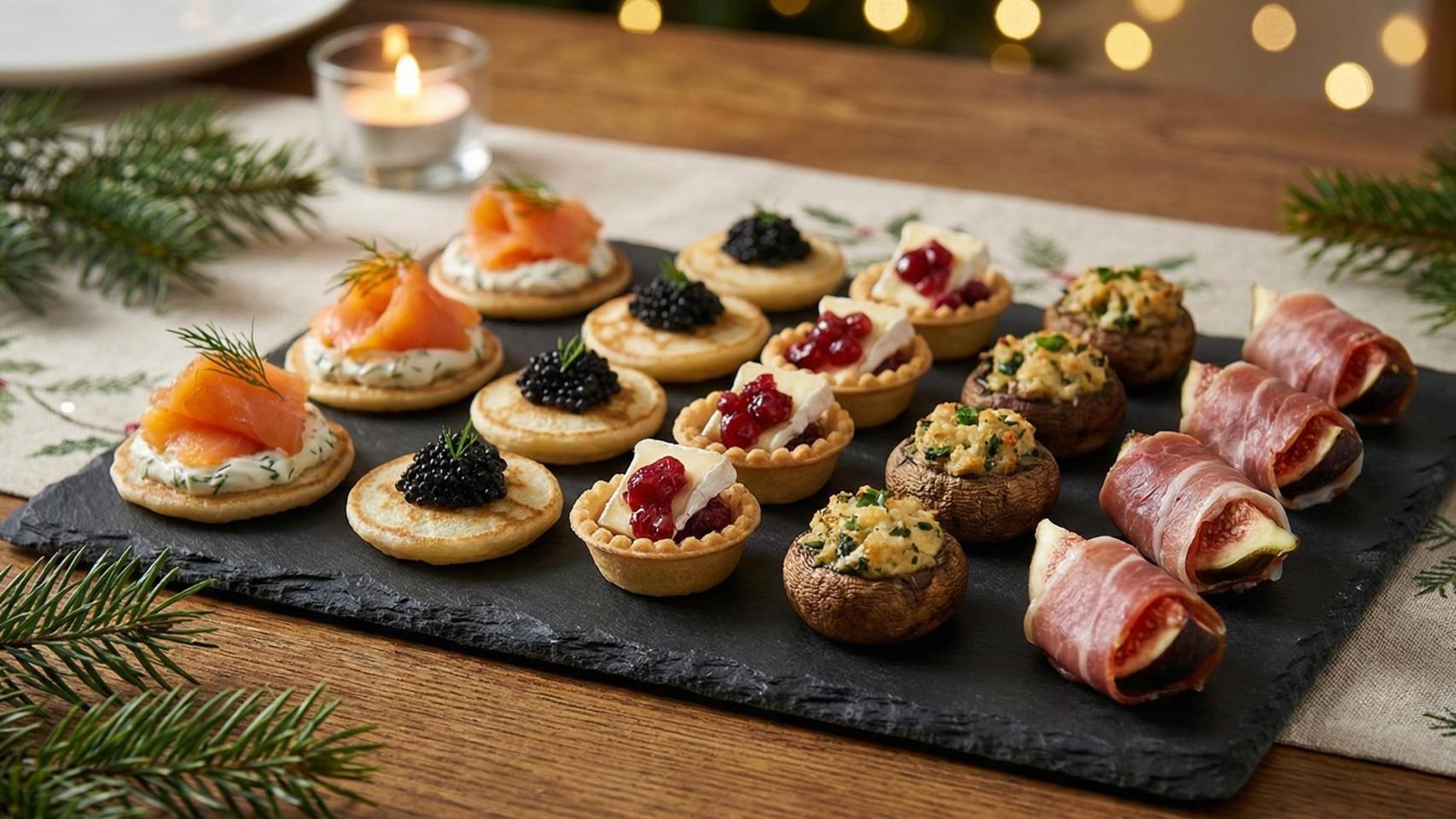 Pequeños canapés para una comida de fiesta