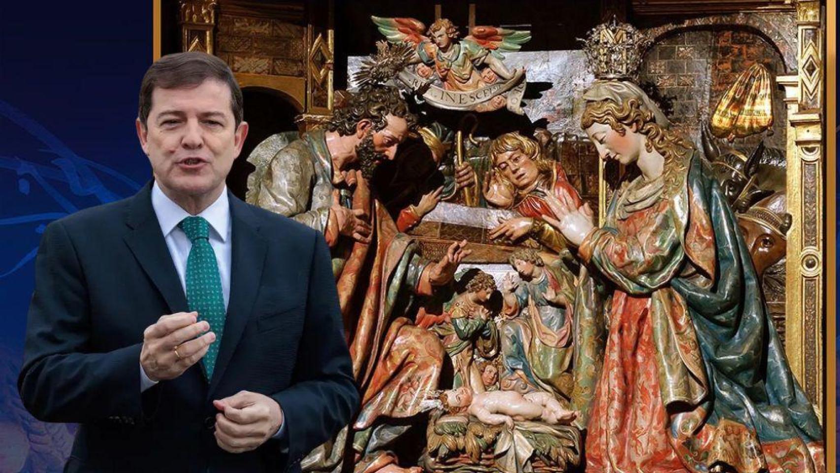 Mañueco felicita la Navidad con una imagen escultórica de la Catedral de Zamora