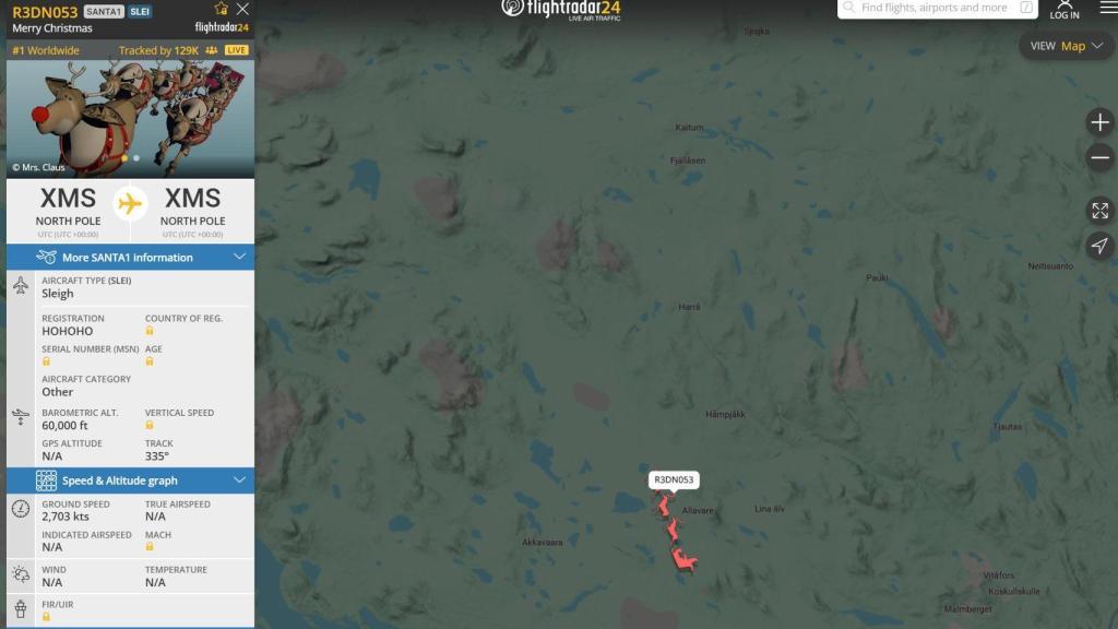 Seguimiento de Papá Noel en FlightRadar