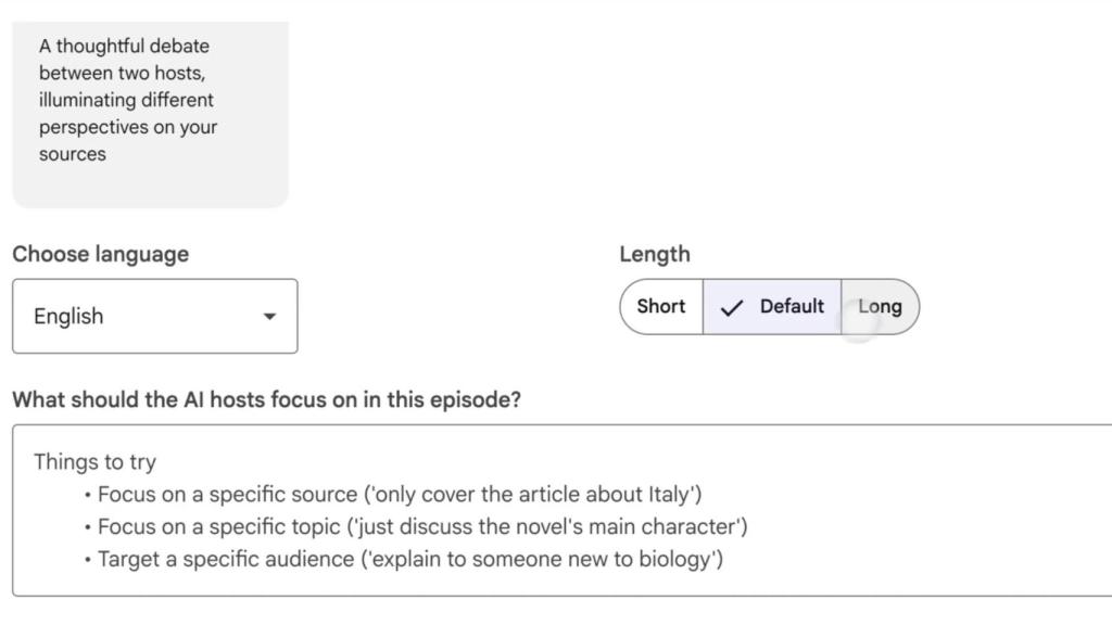 Selección de la longitud del resume de audio generado del nuevo modo