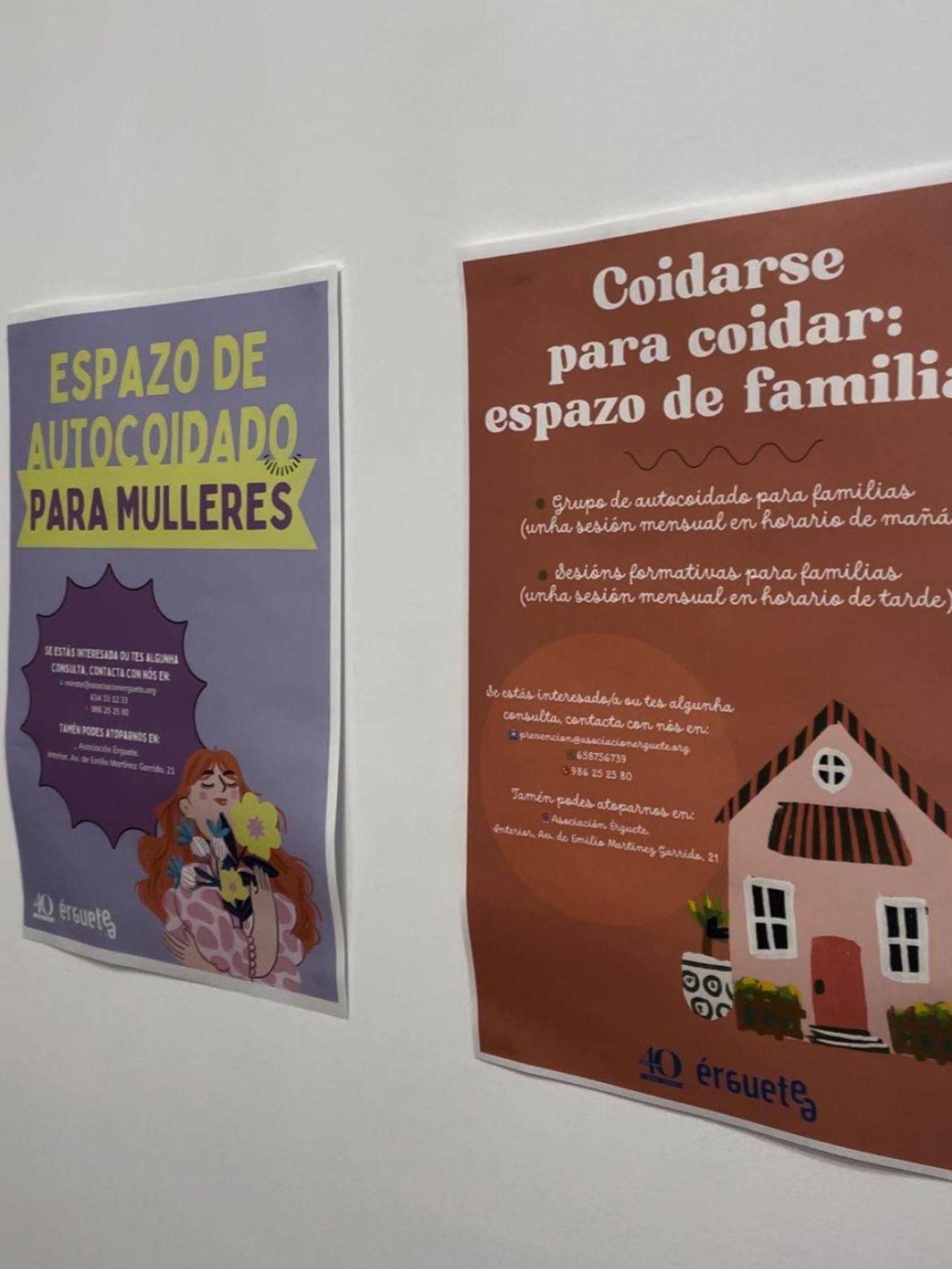 Carteles en Érguete alusivos a actividades dirigidas al autocuidado.