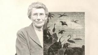 La sismóloga Inge Inge Lehmann junto a la ilustración de Édouard Riou de 'Viaje al centro de la tierra' (1867). Diseño: Rubén Vique