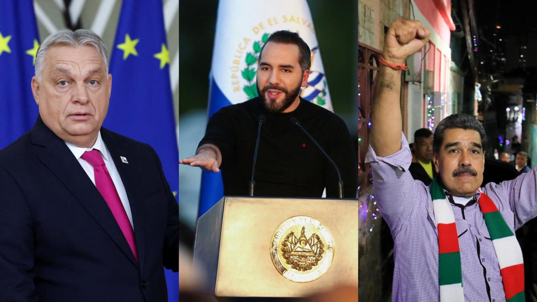 Viktor Orbán, Nayib Bukele y Nicolás Maduro.