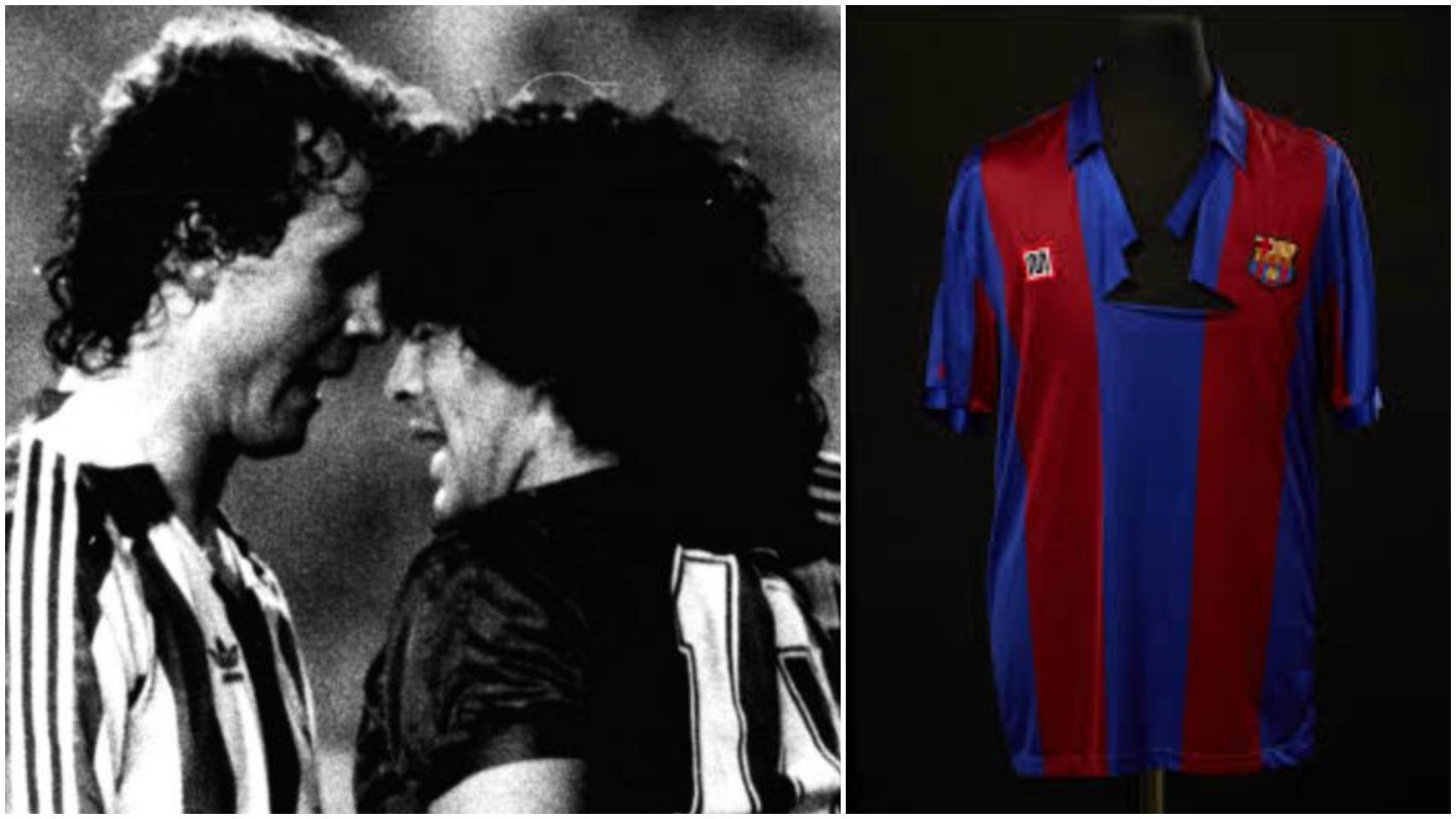 Diego Maradona se encara con un jugador del Athletic en la final de la Copa del Rey