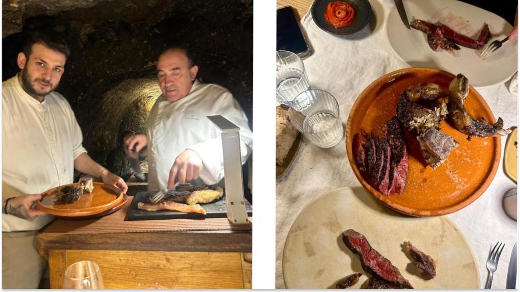 José Gordón partiendo la chuleta que sirve después.