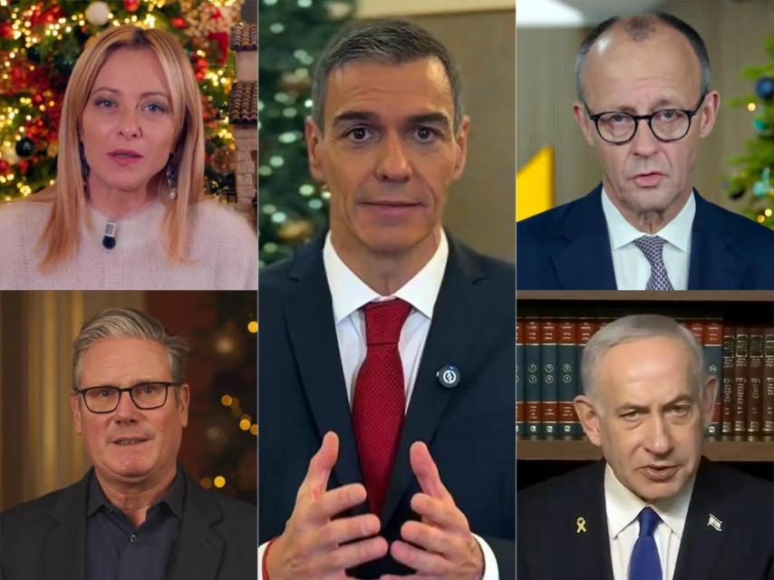 Meloni, Starmer, Merz, Netanyahu y Sánchez, durante sus vídeos navideños.