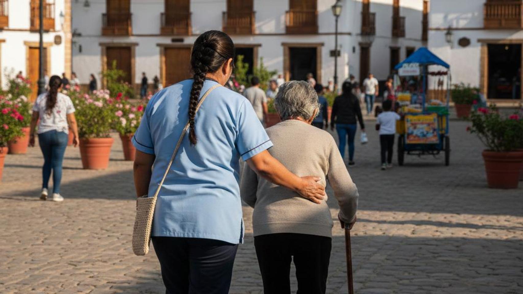 Mujer cuidadora de mayores en España.